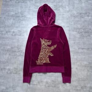 Y2K Juicy Couture Pink Dog Zip Up Velour Hoodie Jacket